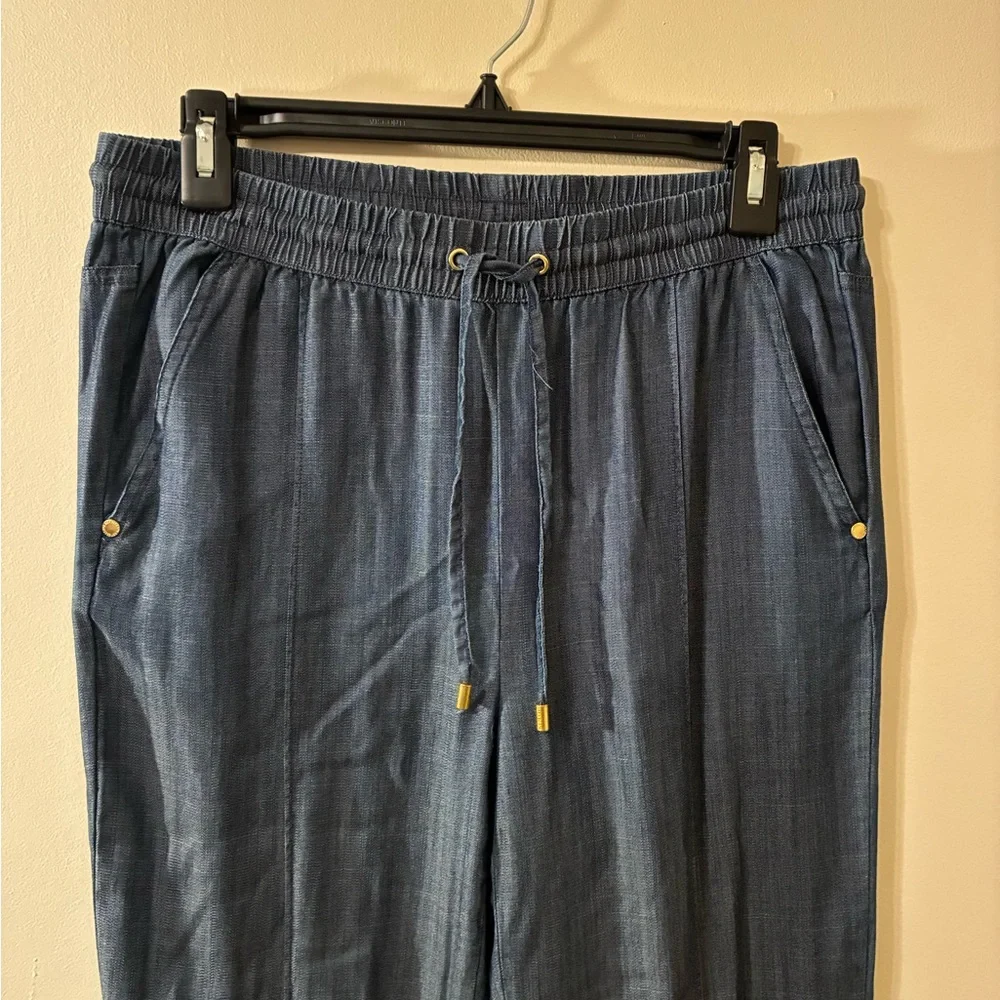 Ellen Tracy Chambray Blue Drawstring Cuffed Ankle Pants Tencel EUC S Classic - Picture 3 of 12